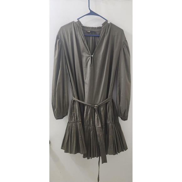 Maje Dresses & Skirts - Maje Olive Green Ruffle Tiered Mini Dress Long Sleeve Belted Size 36 US 4 6
